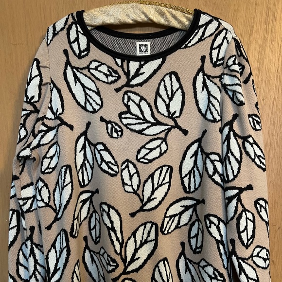 Anne Klein Puff Sleeve Leaf Print Sweater - Picture 5 of 7